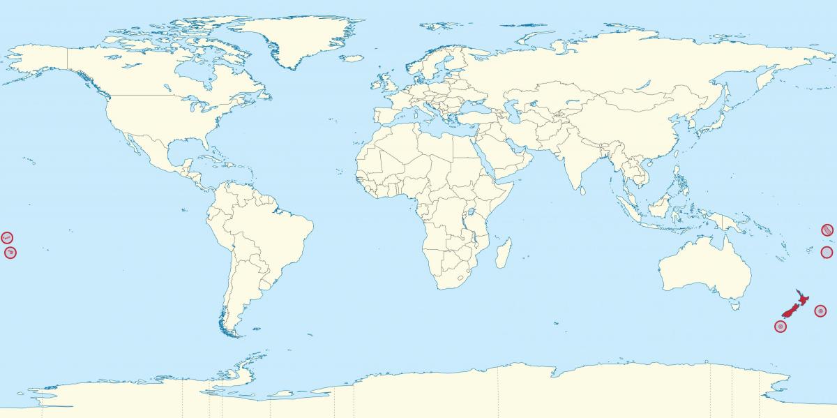 местоположение Новой Зеландии на карте мира