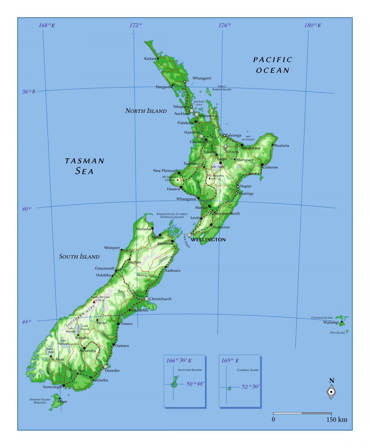 карта высот Новой Зеландии