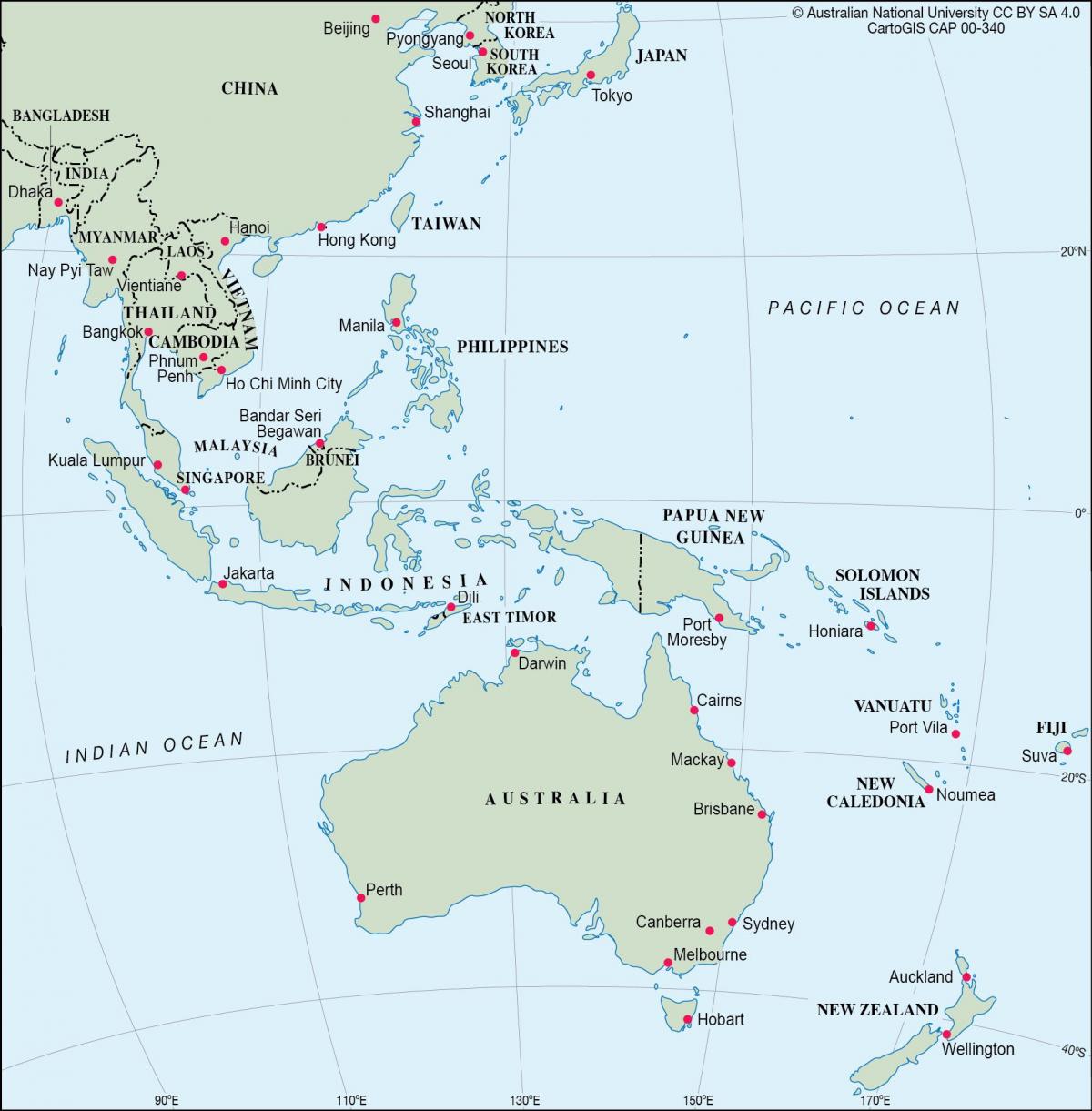 Расположение Новой Зеландии на карте Океании