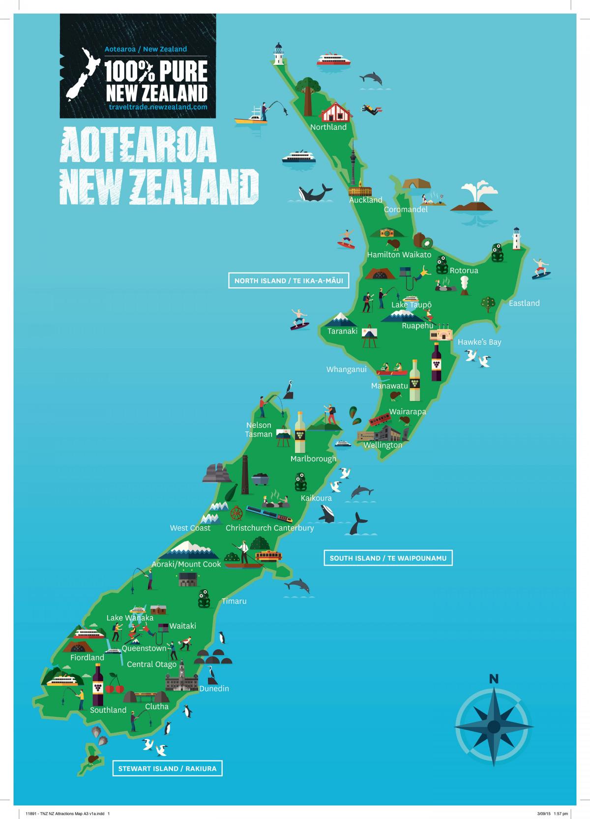 карта туристических достопримечательностей Новой Зеландии