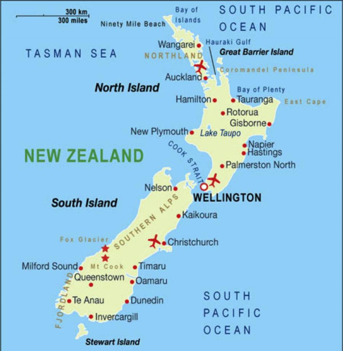 Карта аэропортов Новой Зеландии