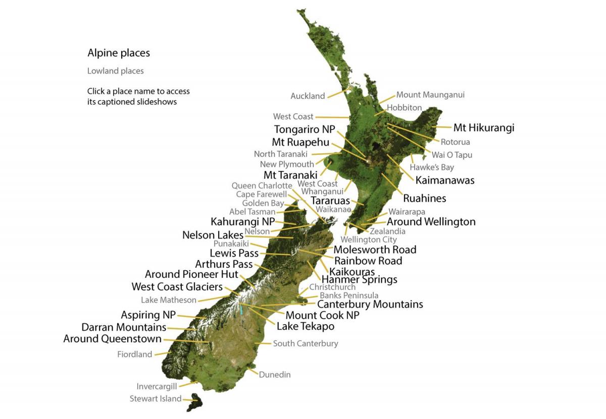 Карта гор Новой Зеландии