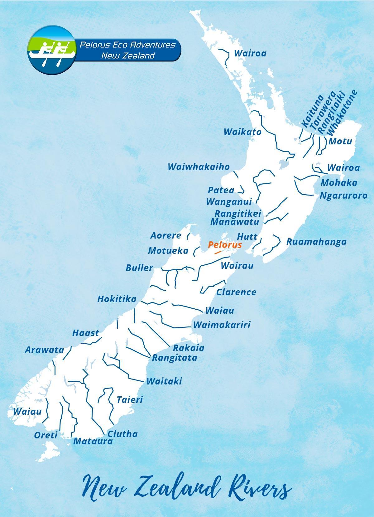 Карта рек Новой Зеландии